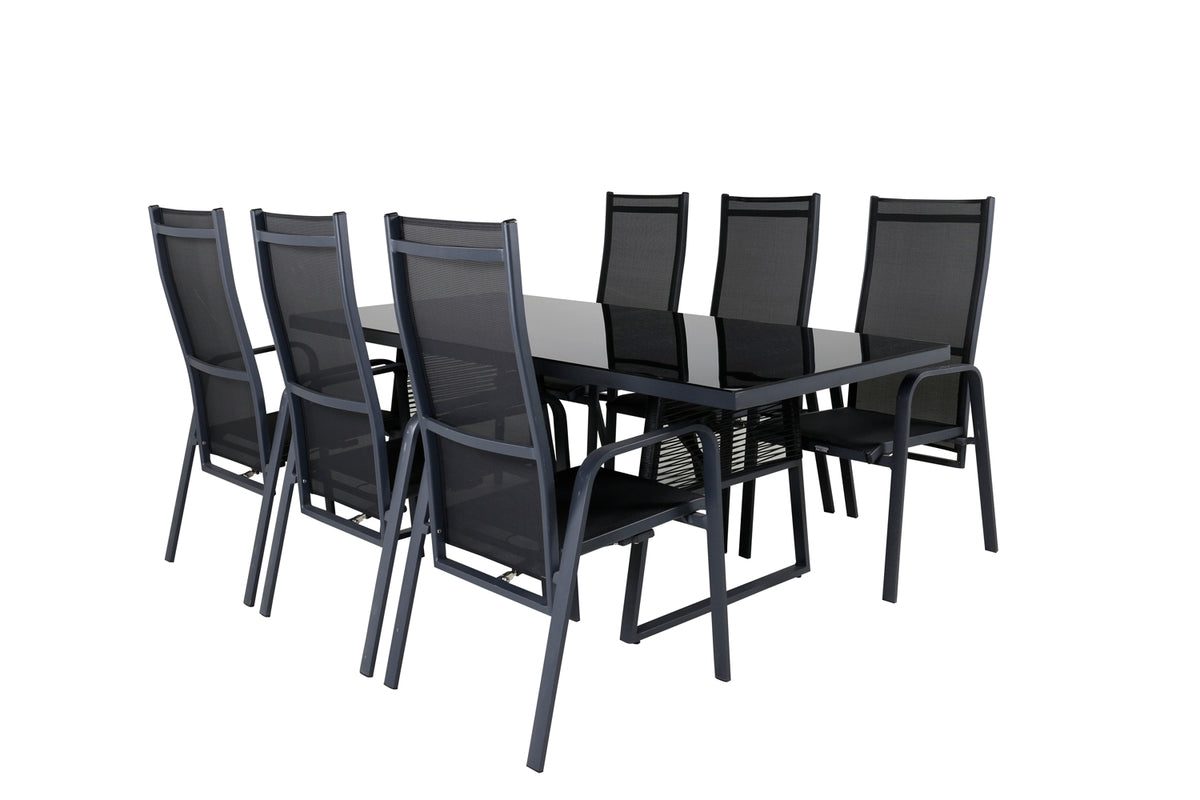 Dallas & Copacabana Spisebord 193x90 + Reclinerstole Sort