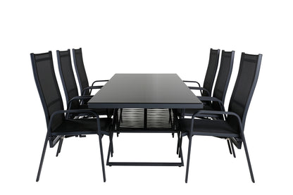 Dallas & Copacabana Spisebord 193x90 + Reclinerstole Sort