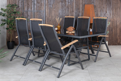 Dallas & Panama Spisebord 193x90 + Positionsstole Sort