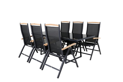 Dallas & Panama Spisebord 193x90 + Positionsstole Sort