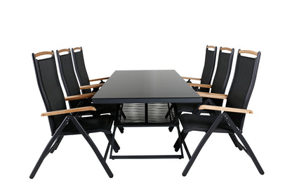 Dallas & Panama Spisebord 193x90 + Positionsstole Sort