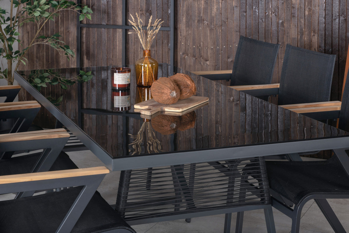 Dallas & Mexico Spisebord 193x90 + Spisestole Sort