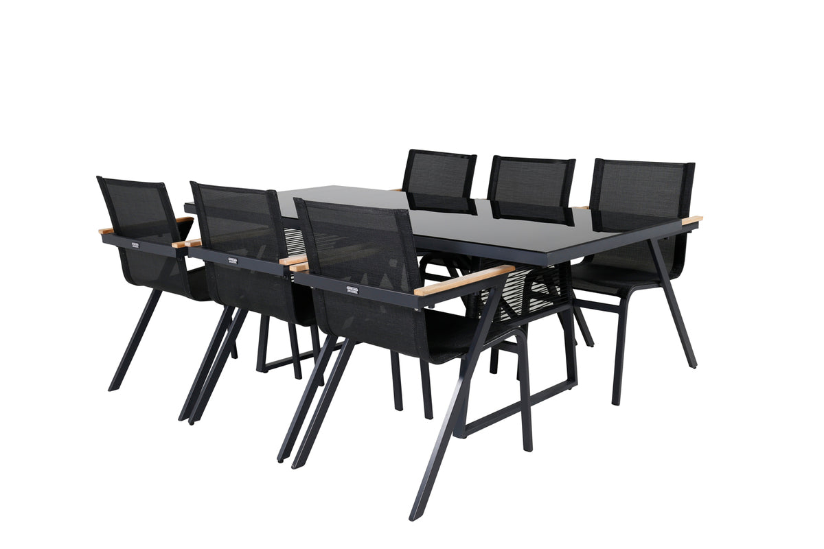 Dallas & Mexico Spisebord 193x90 + Spisestole Sort