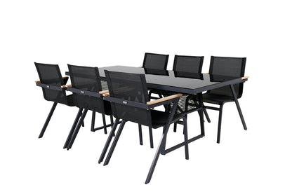 Dallas & Mexico Spisebord 193x90 + Spisestole Sort