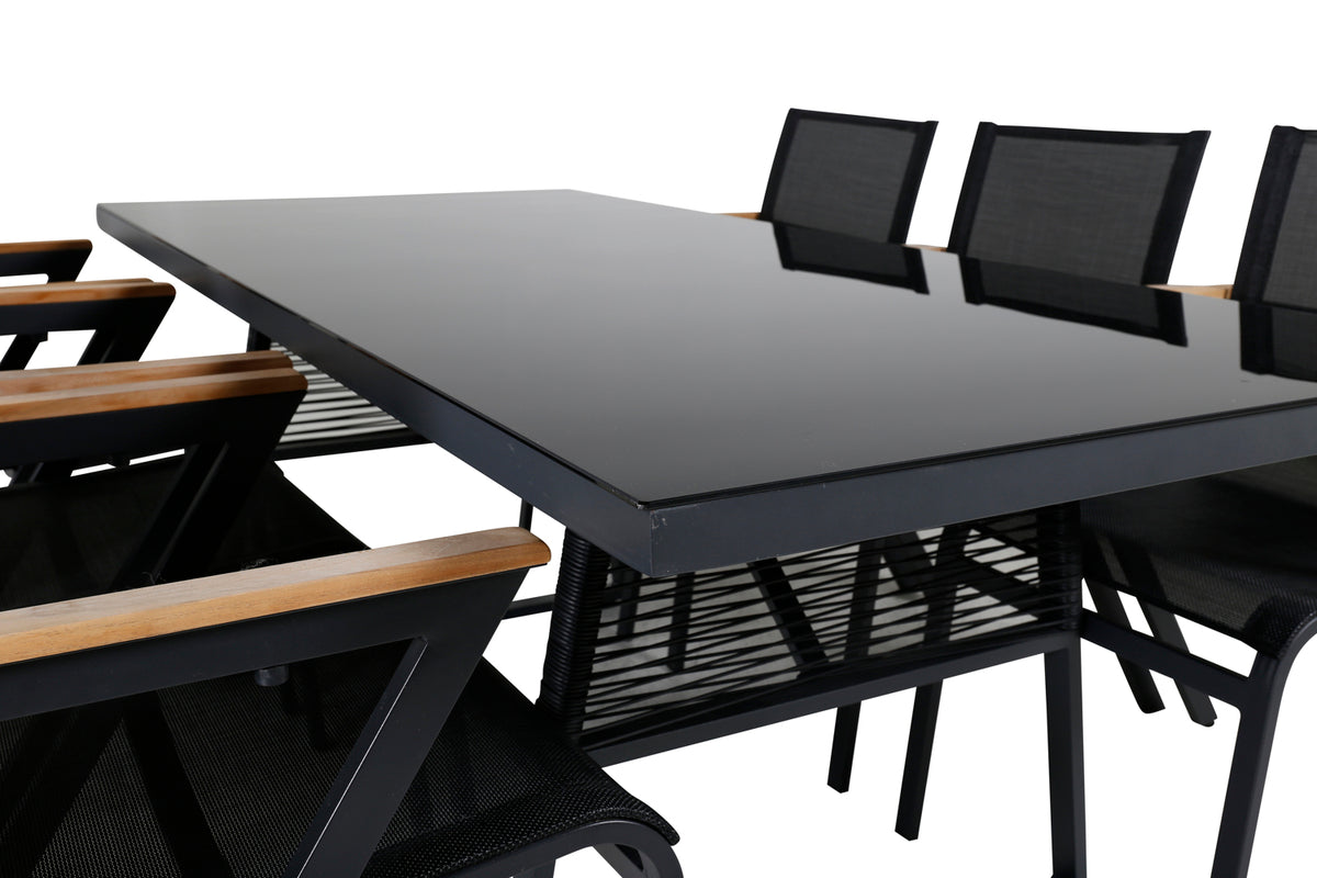 Dallas & Mexico Spisebord 193x90 + Spisestole Sort