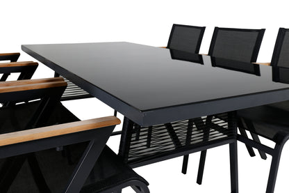 Dallas & Mexico Spisebord 193x90 + Spisestole Sort