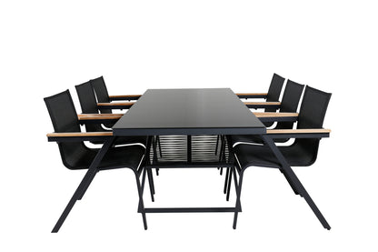 Dallas & Mexico Spisebord 193x90 + Spisestole Sort