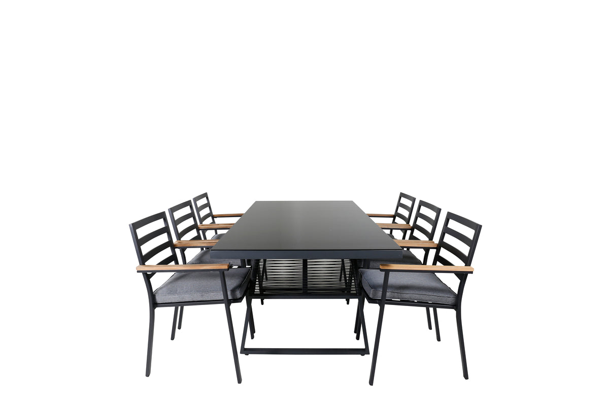 Dallas & Brasilia Spisebord 193x90 + Spisestole Sort