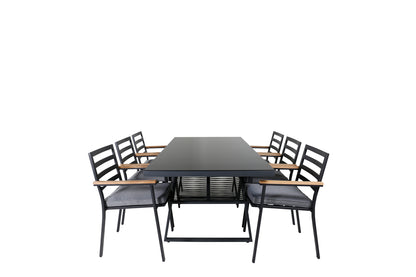 Dallas & Brasilia Spisebord 193x90 + Spisestole Sort