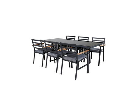 Dallas & Brasilia Spisebord 193x90 + Spisestole Sort