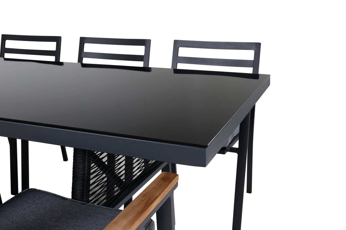 Dallas & Brasilia Spisebord 193x90 + Spisestole Sort