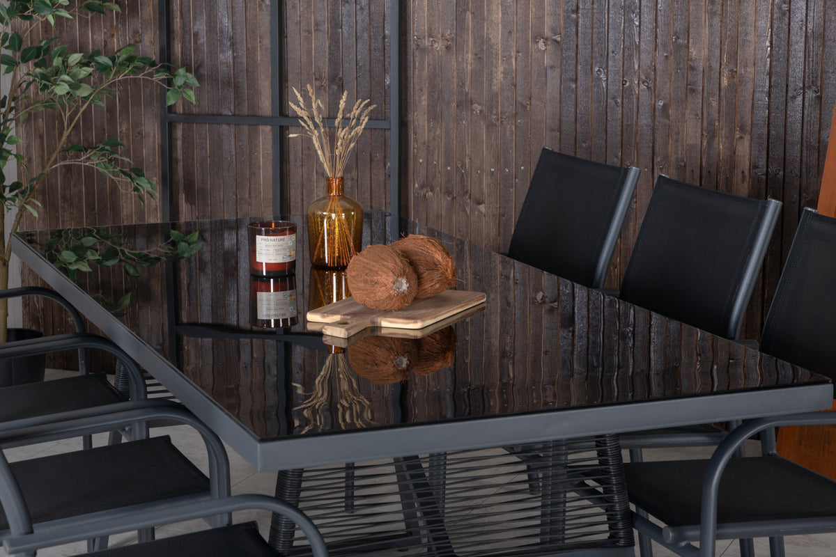 Dallas & Santorini Spisebord 193x90 + Spisestole Sort