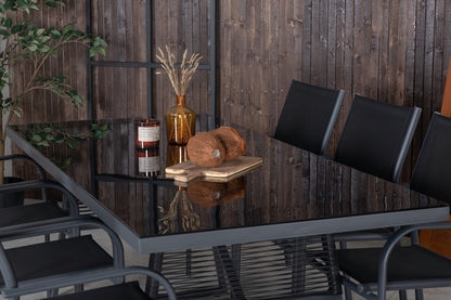 Dallas & Santorini Spisebord 193x90 + Spisestole Sort