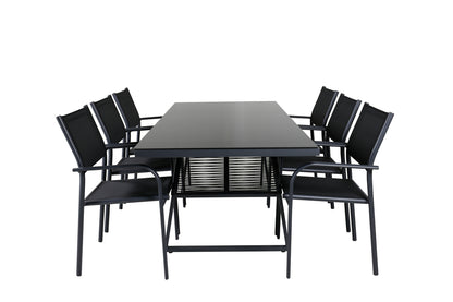 Dallas & Santorini Spisebord 193x90 + Spisestole Sort