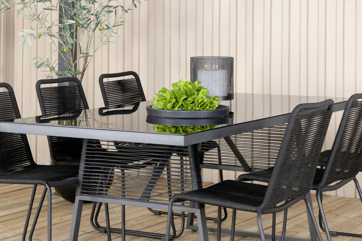 Dallas & Lindos Spisebord 193x90 + Spisestole Sort