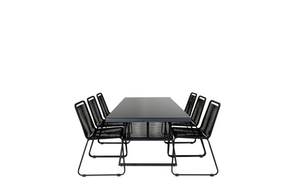 Dallas & Lindos Spisebord 193x90 + Spisestole Sort