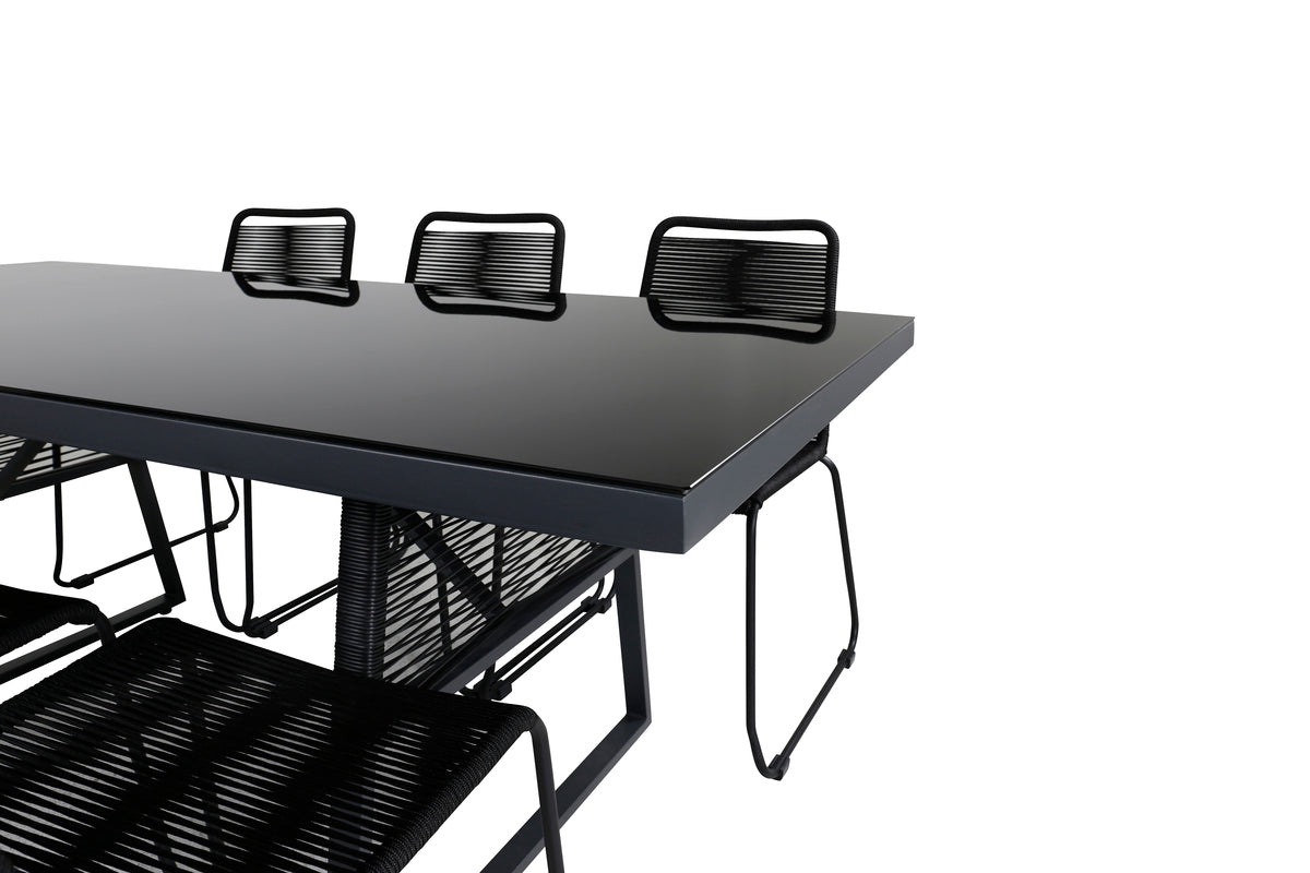 Dallas & Lindos Spisebord 193x90 + Spisestole Sort