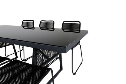 Dallas & Lindos Spisebord 193x90 + Spisestole Sort