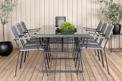 Dallas & Lindos Spisebord 193x90 + Spisestole Grå