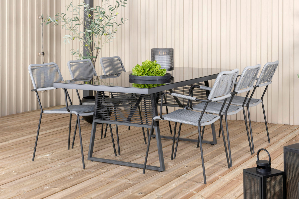 Dallas & Lindos Spisebord 193x90 + Spisestole Grå