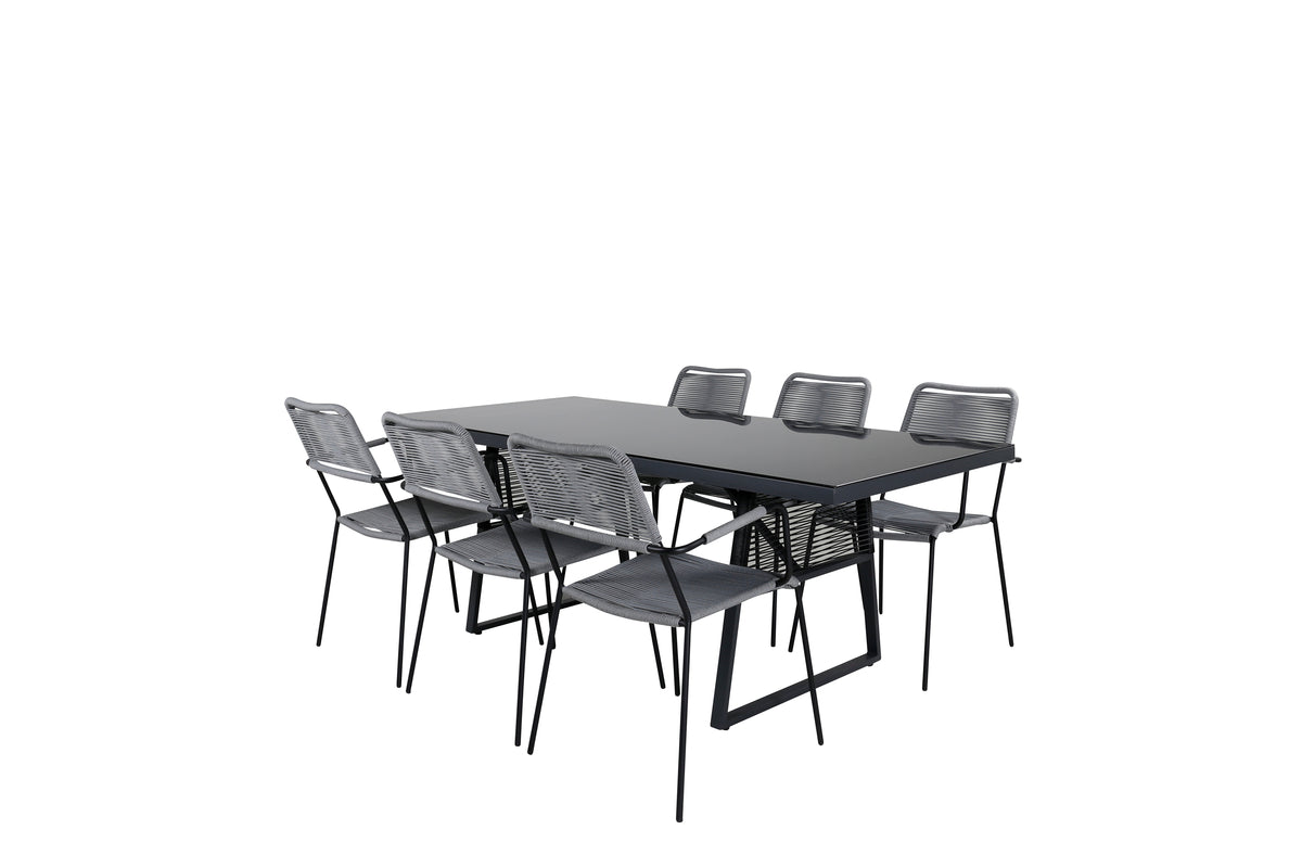 Dallas & Lindos Spisebord 193x90 + Spisestole Grå