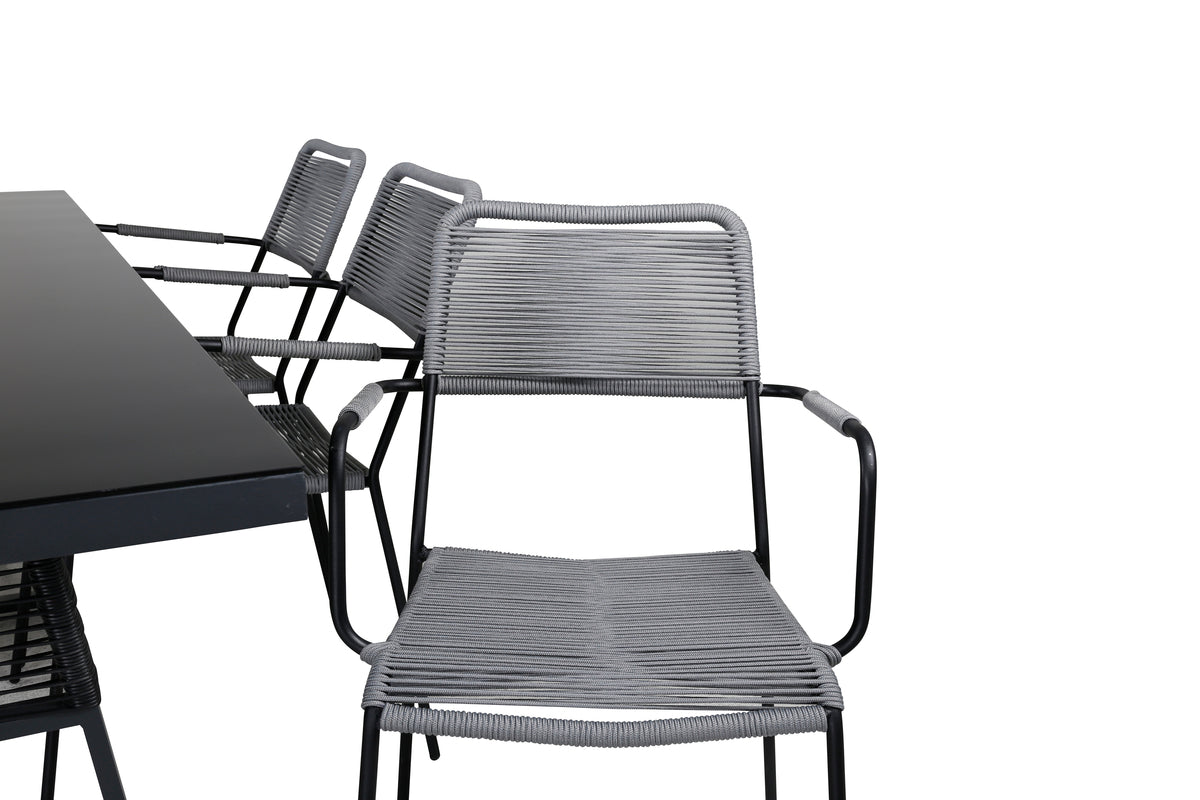 Dallas & Lindos Spisebord 193x90 + Spisestole Grå