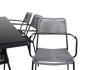 Dallas & Lindos Spisebord 193x90 + Spisestole Grå