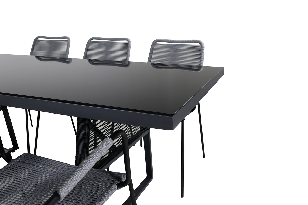 Dallas & Lindos Spisebord 193x90 + Spisestole Grå