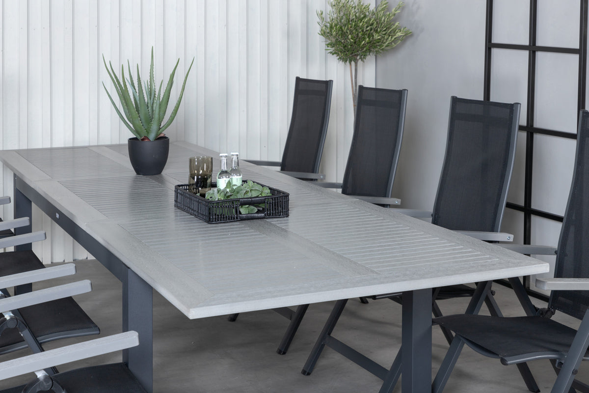 Albany Positionsstole 2-pak Sort + Rektangulært Spisebord 224 x 90 Mørkegrå