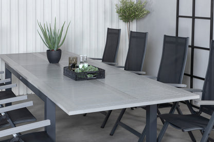 Albany Positionsstole 2-pak Sort + Rektangulært Spisebord 224 x 90 Mørkegrå