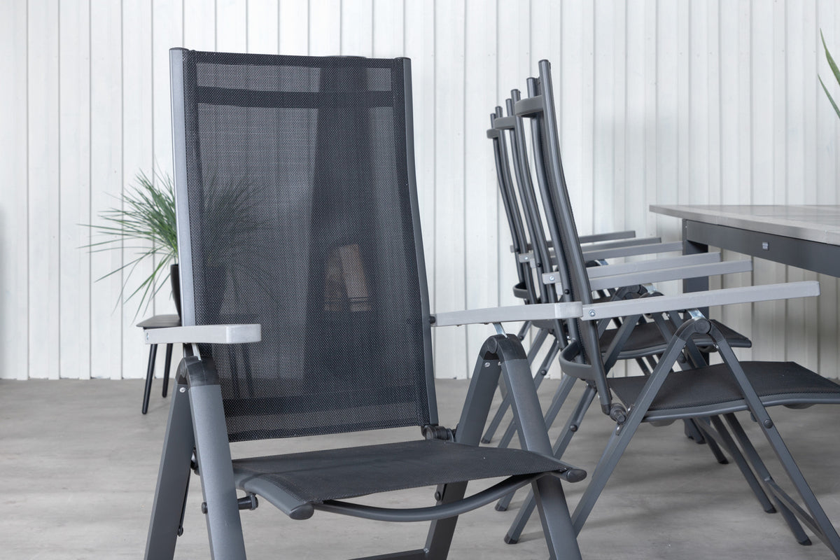 Albany Positionsstole 2-pak Sort + Rektangulært Spisebord 224 x 90 Mørkegrå