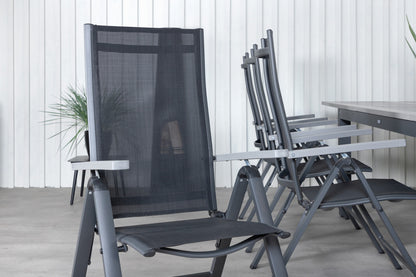 Albany Positionsstole 2-pak Sort + Rektangulært Spisebord 224 x 90 Mørkegrå