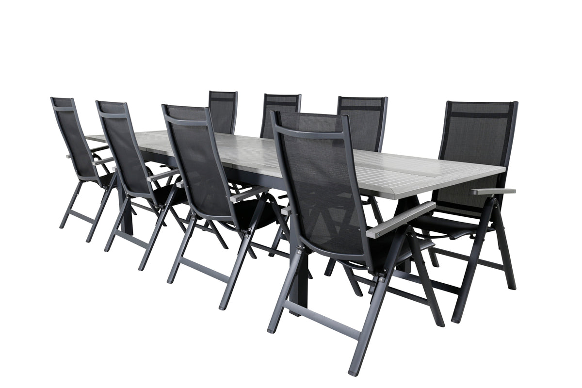 Albany Positionsstole 2-pak Sort + Rektangulært Spisebord 224 x 90 Mørkegrå