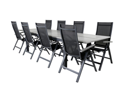 Albany Positionsstole 2-pak Sort + Rektangulært Spisebord 224 x 90 Mørkegrå