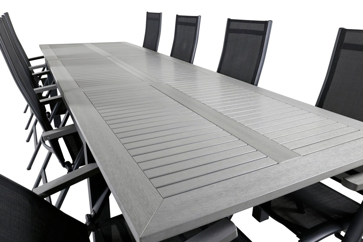 Albany Positionsstole 2-pak Sort + Rektangulært Spisebord 224 x 90 Mørkegrå