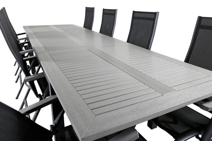 Albany Positionsstole 2-pak Sort + Rektangulært Spisebord 224 x 90 Mørkegrå