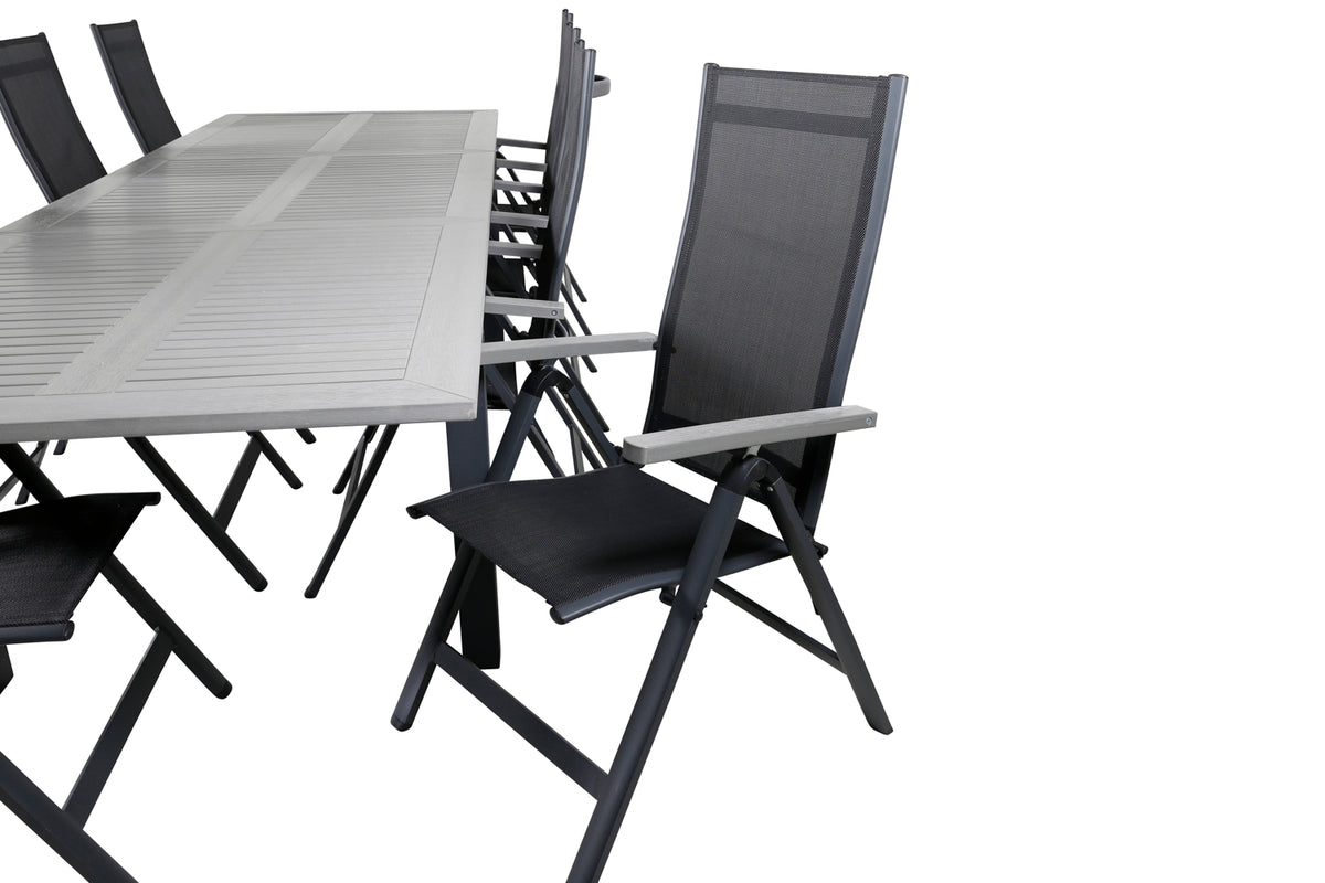 Albany Positionsstole 2-pak Sort + Rektangulært Spisebord 224 x 90 Mørkegrå