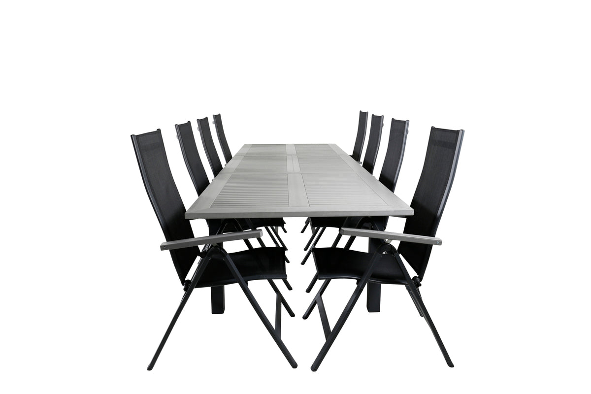 Albany Positionsstole 2-pak Sort + Rektangulært Spisebord 224 x 90 Mørkegrå