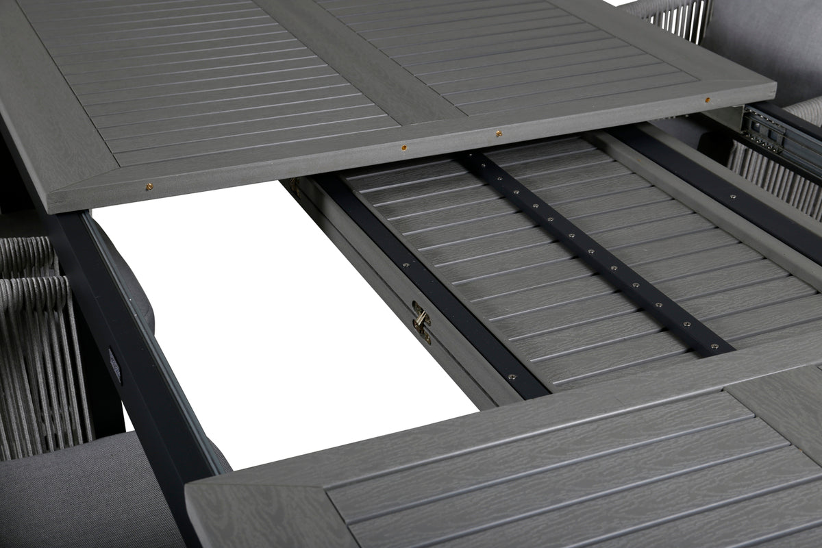 Virya & Albany Spisebordsstole Sort + Rektangulært Spisebord 224x100 Mørkegrå