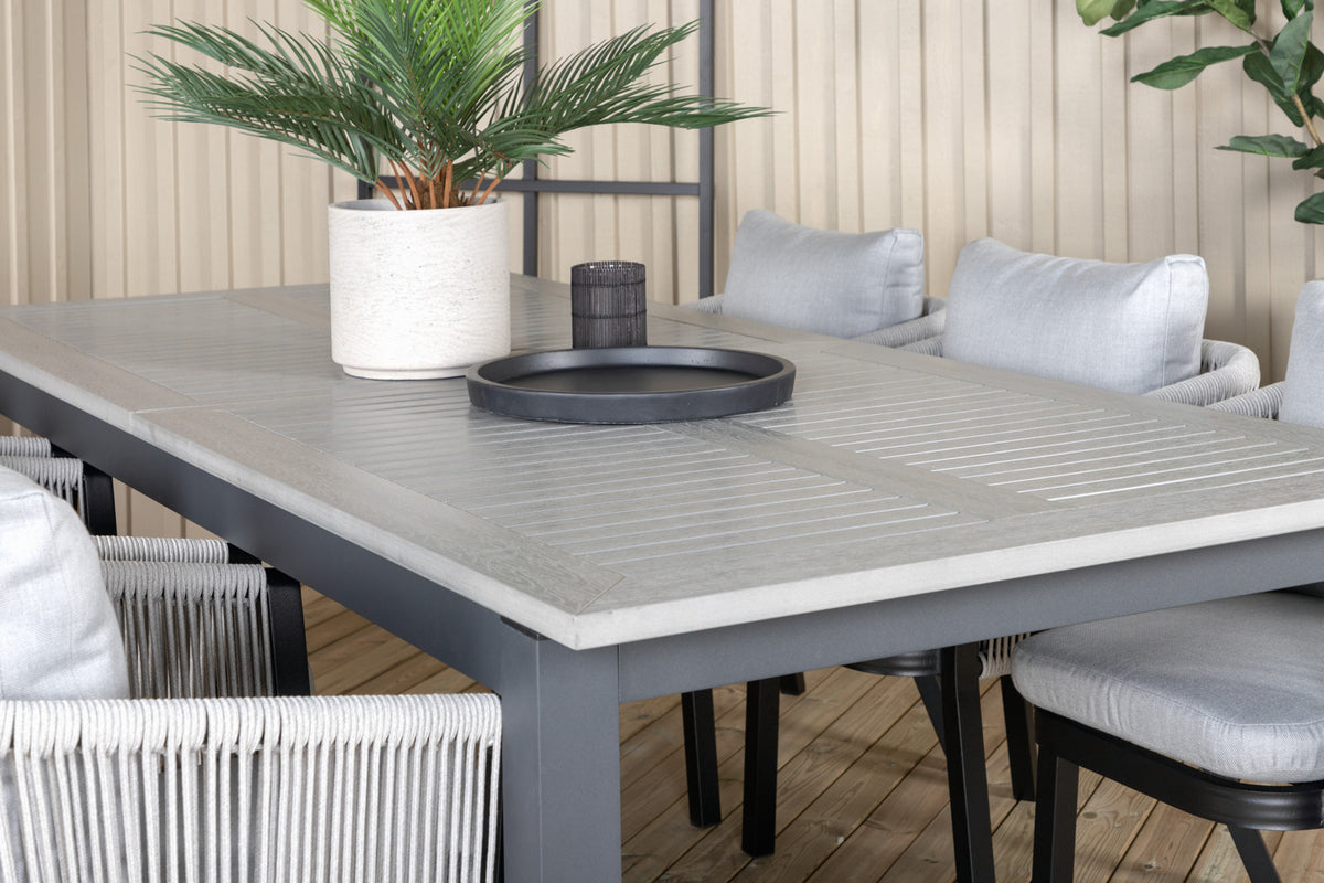 Virya & Albany Spisebordsstole Sort + Rektangulært Spisebord 224x100 Mørkegrå