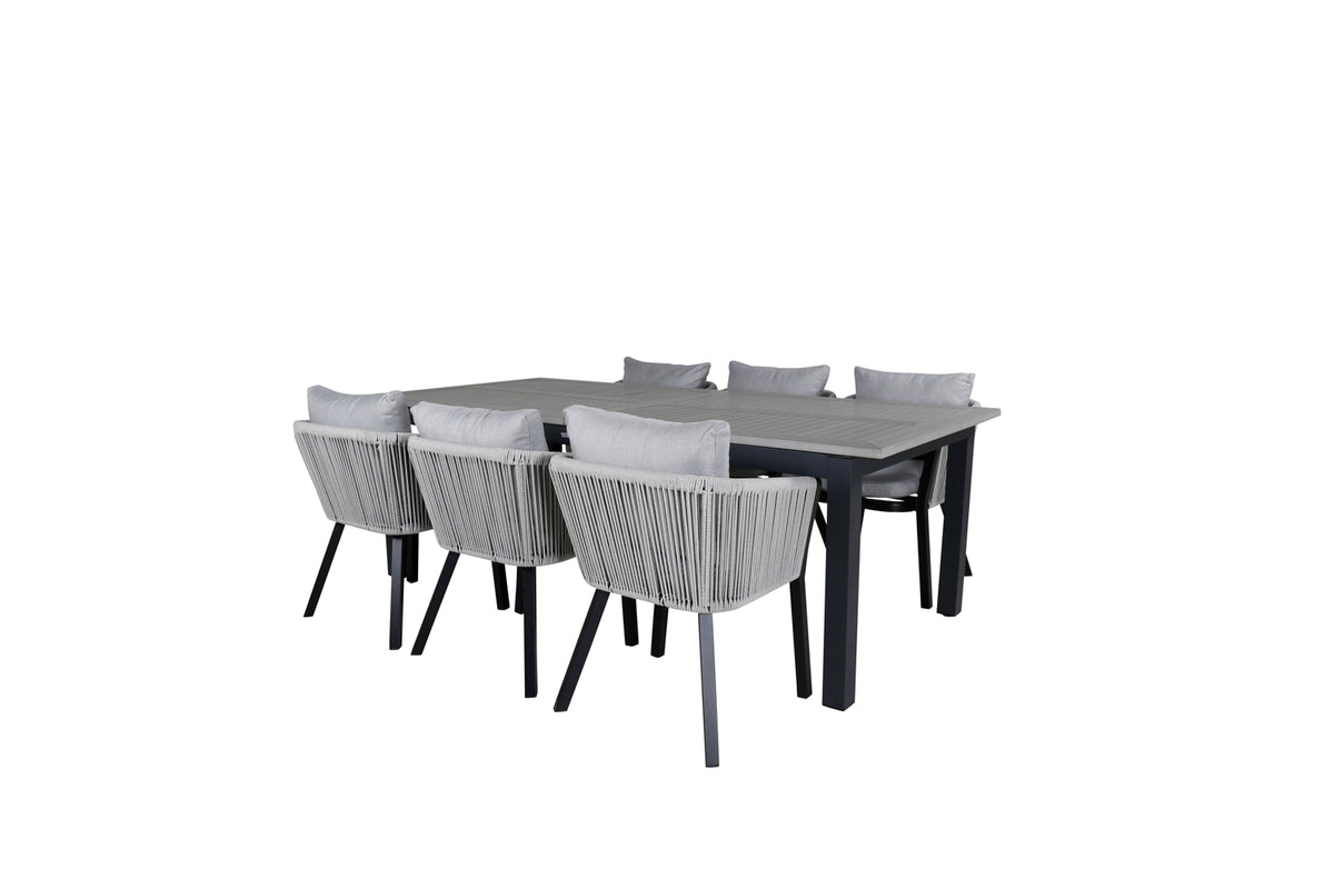 Virya & Albany Spisebordsstole Sort + Rektangulært Spisebord 224x100 Mørkegrå
