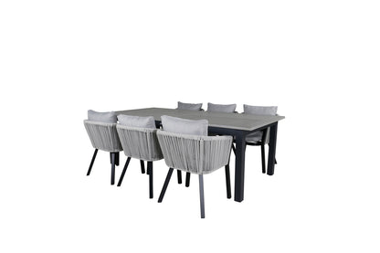 Virya & Albany Spisebordsstole Sort + Rektangulært Spisebord 224x100 Mørkegrå