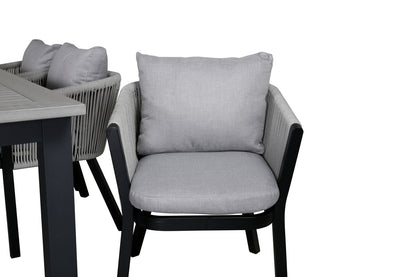 Virya & Albany Spisebordsstole Sort + Rektangulært Spisebord 224x100 Mørkegrå