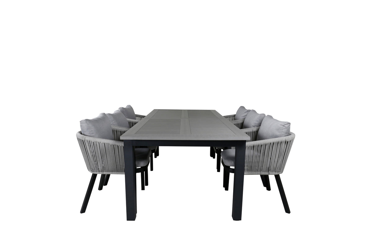 Virya & Albany Spisebordsstole Sort + Rektangulært Spisebord 224x100 Mørkegrå