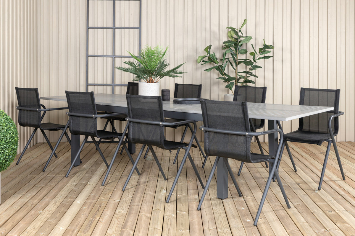 Alina & Albany Spisebordsstole Sort + Spisebord 224x100