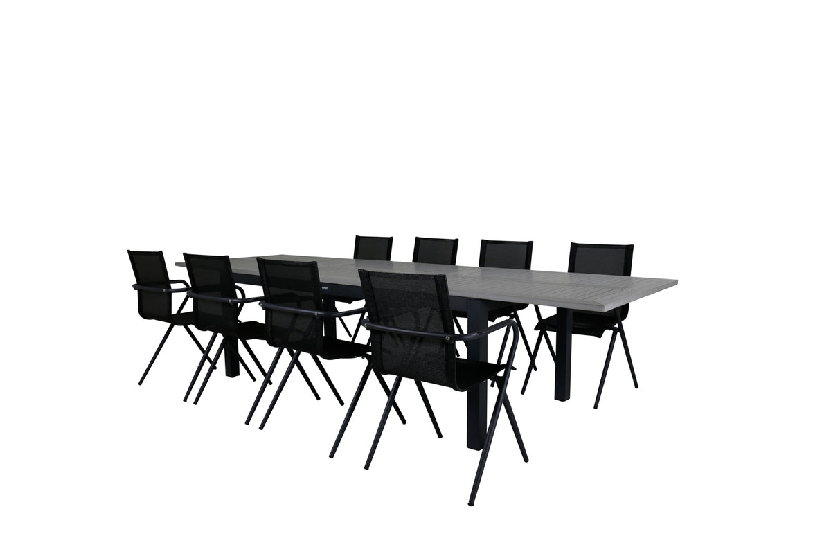 Alina & Albany Spisebordsstole Sort + Spisebord 224x100