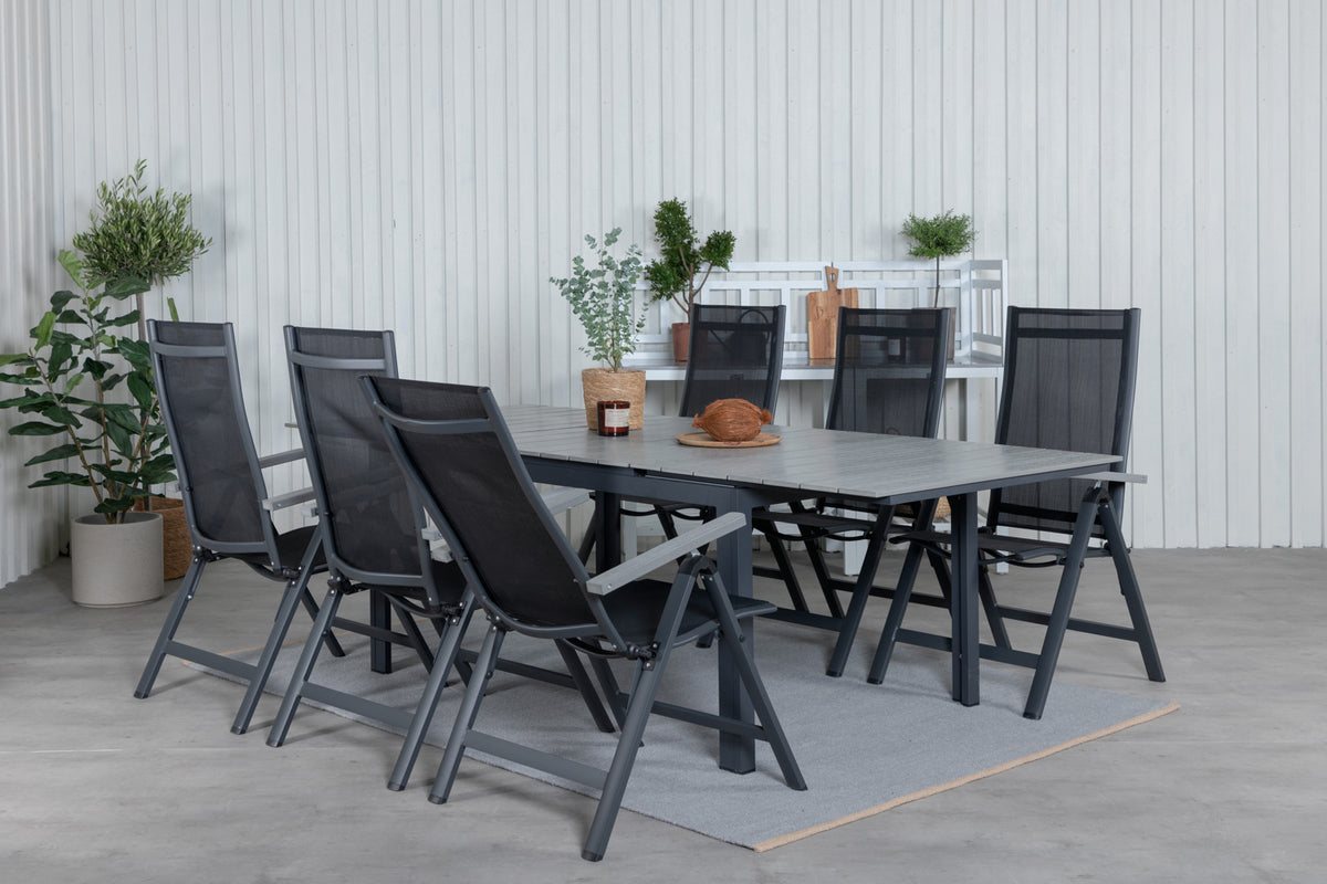 Albany & Levels Positionsstole Sort + Rektangulært Spisebord 160x100x75 Sort