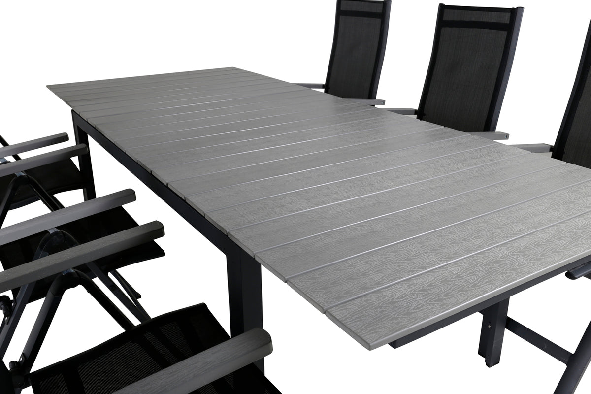 Albany & Levels Positionsstole Sort + Rektangulært Spisebord 160x100x75 Sort