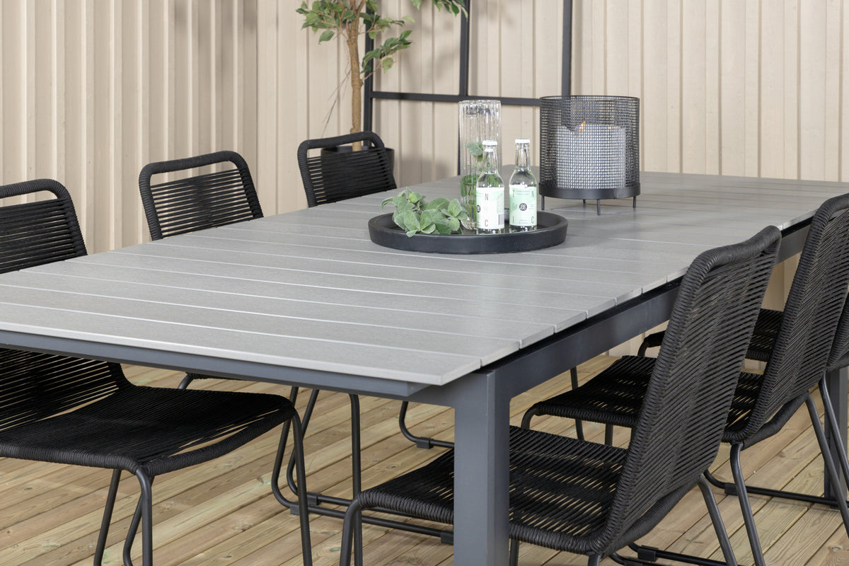 Levels & Lindos Rektangulært Spisebord 229x100x75 Sort + Spisestole Sort