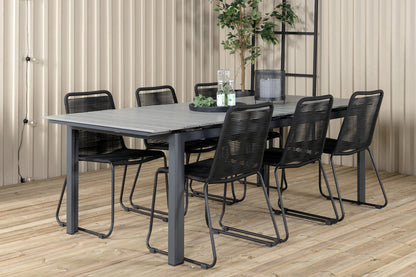 Levels & Lindos Rektangulært Spisebord 229x100x75 Sort + Spisestole Sort